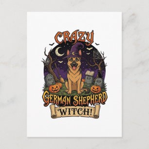 Verrückte Deutsche Schäferhund Hexe Halloween Hund Postkarte