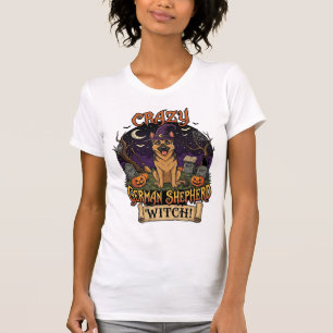 Verrückte Deutsche Schäferhund Hexe Halloween Hund T-Shirt