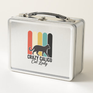 Verrückte Dreifarben-Katzen-Dame Vintage Retro-Kat Metall Brotdose