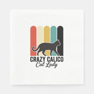 Verrückte Dreifarben-Katzendame Vintage Retro Katz Serviette