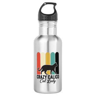 Verrückte Dreifarbenkatzen-Dame Vintage Retro Katz Edelstahlflasche