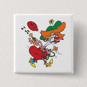 Verrückte Frau Laufender Clown Button
