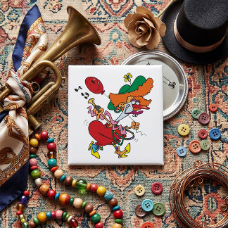 Verrückte Frau Laufender Clown Button