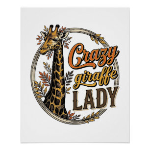 Verrückte Giraffen-Dame Vintage-Stich-Shirt-Design Poster