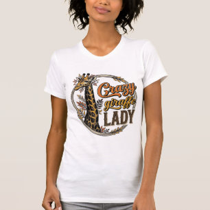 Verrückte Giraffen-Dame Vintage-Stich-Shirt-Design T-Shirt