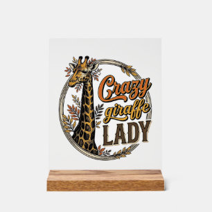 Verrückte Giraffen-Dame Vintage-Stickerei-Shirt-De Acrylschild