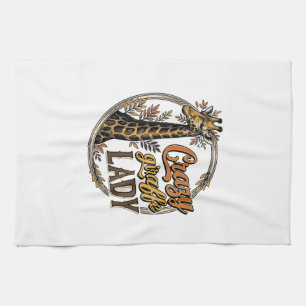 Verrückte Giraffen-Dame Vintage-Stickerei-Shirt-De Geschirrtuch