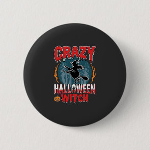 Verrückte Halloween-Hexe fliegende Besen-Horror-De Button