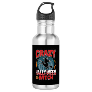 Verrückte Halloween-Hexe fliegende Besen-Horror-De Edelstahlflasche
