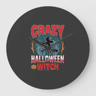 Verrückte Halloween-Hexe fliegende Besen-Horror-De Große Wanduhr