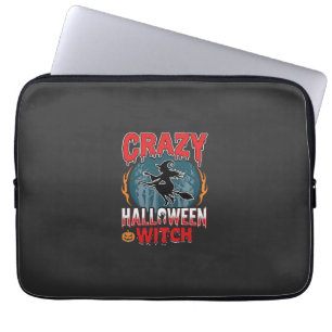 Verrückte Halloween-Hexe fliegende Besen-Horror-De Laptopschutzhülle