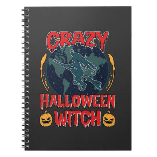 Verrückte Halloween Hexe Kürbis Fliegender Mond Gr Notizblock