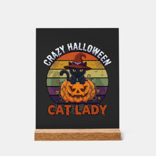 Verrückte Halloween-Katzen-Lady Schwarzer Kürbis-H Acrylschild