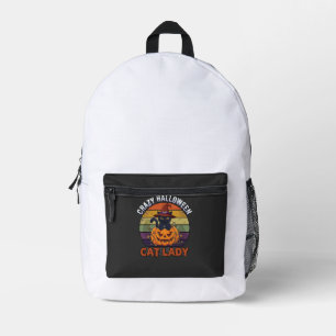 Verrückte Halloween-Katzen-Lady Schwarzer Kürbis-H Bedruckter Rucksack