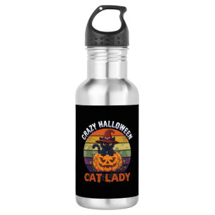 Verrückte Halloween-Katzen-Lady Schwarzer Kürbis-H Edelstahlflasche
