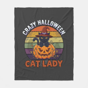 Verrückte Halloween-Katzen-Lady Schwarzer Kürbis-H Fleecedecke