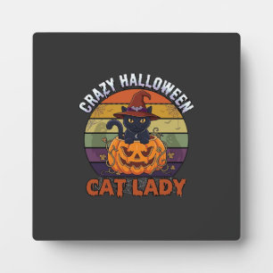 Verrückte Halloween-Katzen-Lady Schwarzer Kürbis-H Fotoplatte