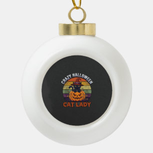 Verrückte Halloween-Katzen-Lady Schwarzer Kürbis-H Keramik Kugel-Ornament