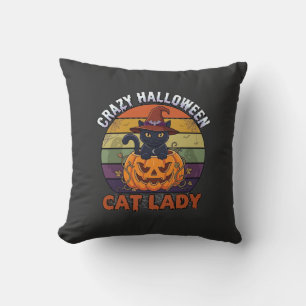 Verrückte Halloween-Katzen-Lady Schwarzer Kürbis-H Kissen