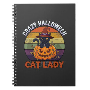 Verrückte Halloween-Katzen-Lady Schwarzer Kürbis-H Notizblock