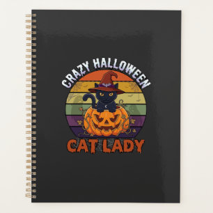 Verrückte Halloween-Katzen-Lady Schwarzer Kürbis-H Planer