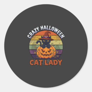 Verrückte Halloween-Katzen-Lady Schwarzer Kürbis-H Runder Aufkleber