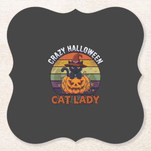 Verrückte Halloween-Katzen-Lady Schwarzer Kürbis-H Untersetzer