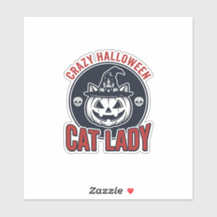 Verrückte Halloween-Katzen-Lady-Vintage-Hexen-Katz Aufkleber