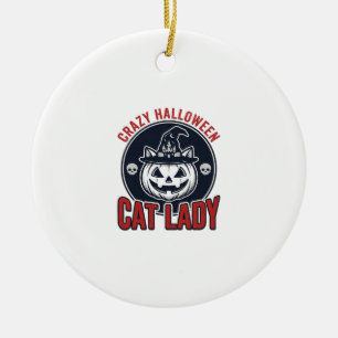Verrückte Halloween-Katzen-Lady-Vintage-Hexen-Katz Keramik Ornament