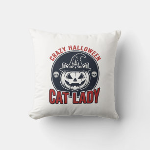Verrückte Halloween-Katzen-Lady-Vintage-Hexen-Katz Kissen