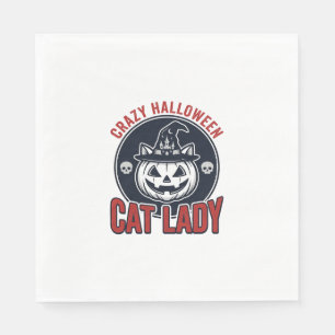 Verrückte Halloween-Katzen-Lady-Vintage-Hexen-Katz Serviette