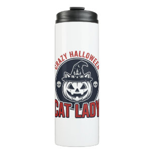 Verrückte Halloween-Katzen-Lady-Vintage-Hexen-Katz Thermosbecher
