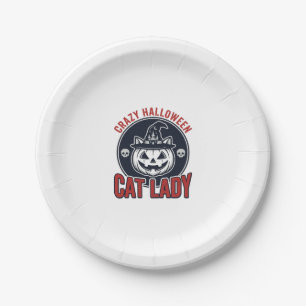 Verrückte Halloween-Katzenlady-Vintage-Hexenkatze- Pappteller
