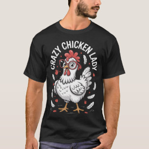 Verrückte Hühnerdame im Retro-Sonnenuntergangsstil T-Shirt