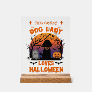 Verrückte Hundefrau liebt Halloween Pudel Kürbis G Acrylschild