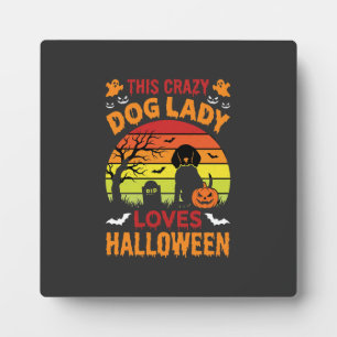 Verrückte Hundefrau liebt Halloween Vintage-Design Fotoplatte