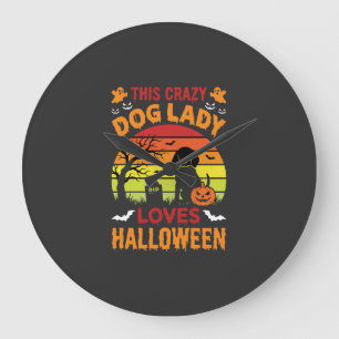 Verrückte Hundefrau liebt Halloween Vintage-Design Große Wanduhr