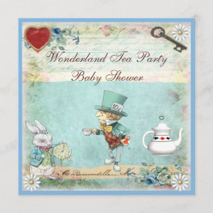 Verrückte Hüte-Wunderland-Teeparty-Baby-Party Einladung