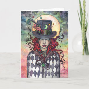 Verrückte Hütter-Mädchen Mysteriöse Fantasy-Kunst Karte