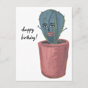 Verrückte Kaktus-Lady-Aquarell HAPPY BIRTHDAY Postkarte