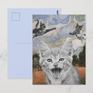 Verrückte Kätzchen haben Spaß Surrealistische Illu Postkarte