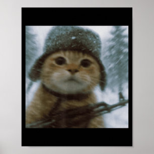 Verrückte Katze Schnee Kätzchen Soldat Selfie Mit  Poster