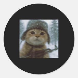 Verrückte Katze Schnee Kätzchen Soldat Selfie Mit Runder Aufkleber
