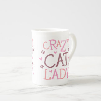 Verrückte Katzen-Dame Bone China Mug Prozellantasse