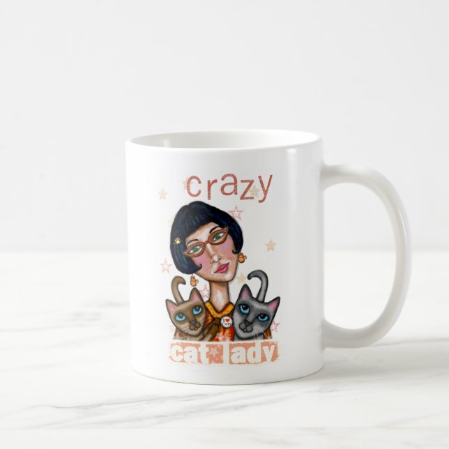 Verrückte Katzen-Dame Coffee Mug Tasse (Rechts)