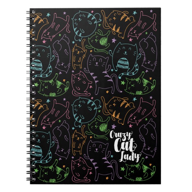Verrückte Katzen-Dame Colorful Cartoon Pattern Notizblock (Vorderseite)
