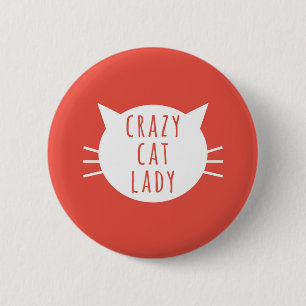 Verrückte Katzen-Dame Funny Button Red