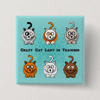 Verrückte Katzen-Dame In Training Button