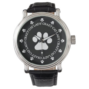 Verrückte Katzen-Dame Paw Print Armbanduhr
