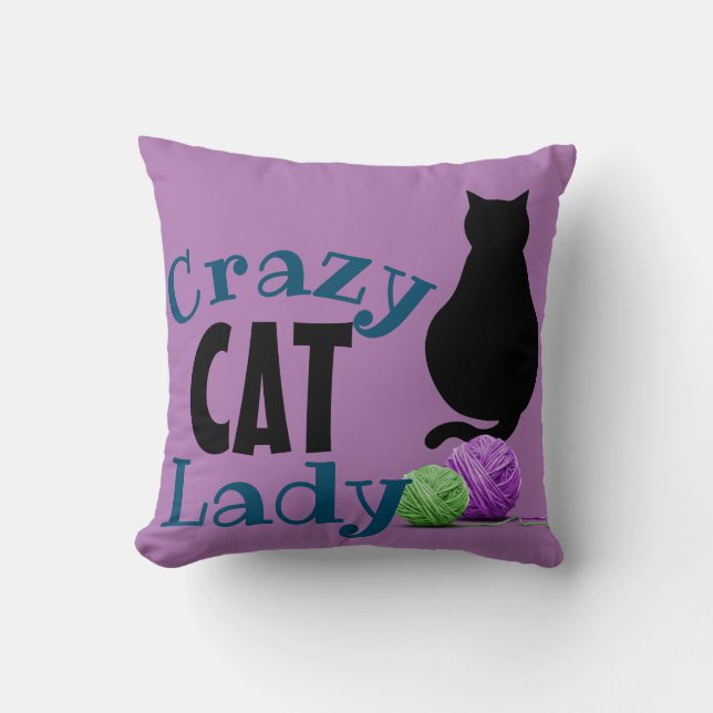 Verrückte Katzen-Dame Pillow Kissen (Vorderseite)